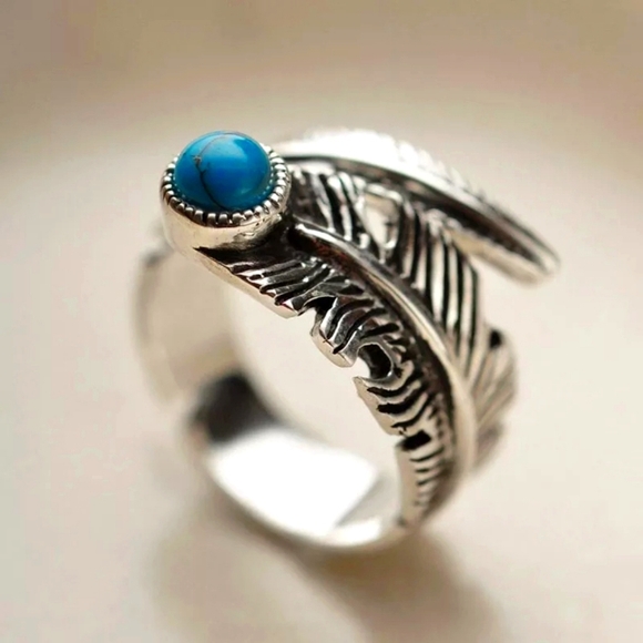 Boutique Jewelry - LAST! NEW 925 Sterling Silver Feather  Turquoise Ring |  Adjustable Size